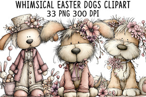 Whimsical Easter Dogs Clipart, an Illustration by CraftArtStudio
