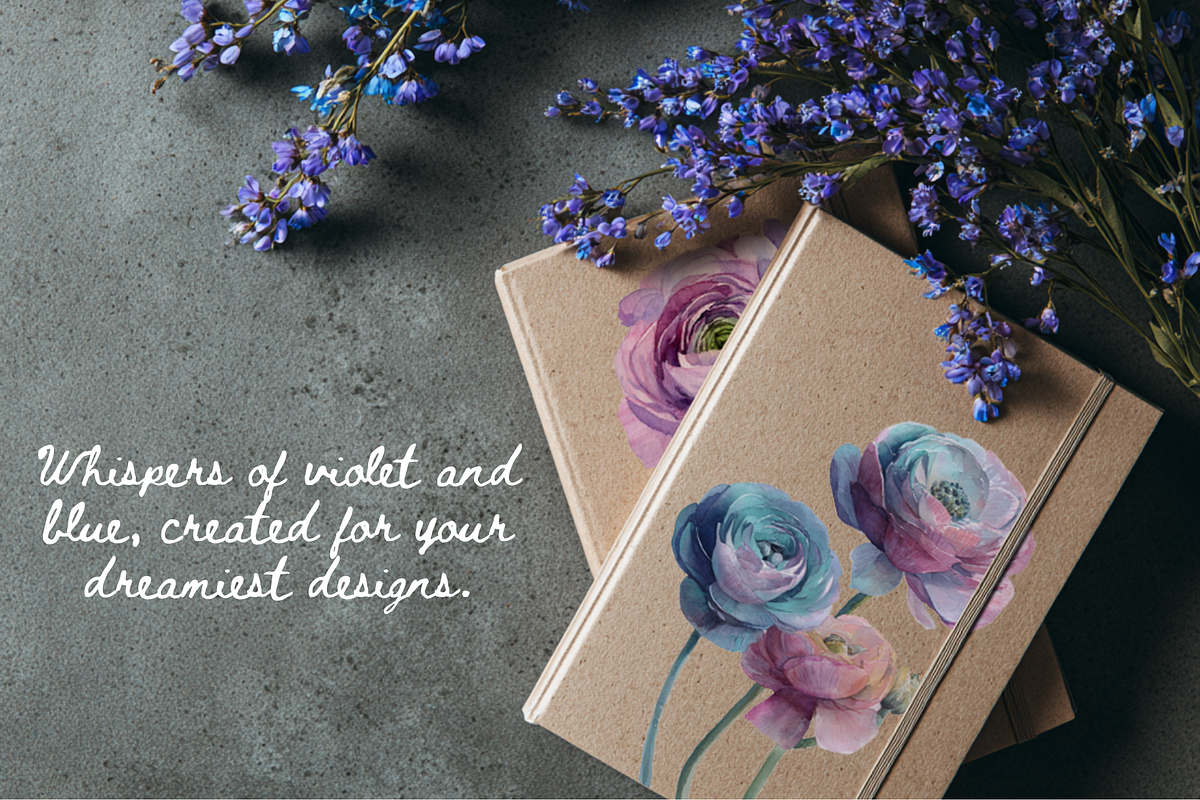 Blue & Purple Watercolor Flower PNG, an Illustration by Loony Dream Designs (Photo 2 of 8)