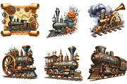 Watercolor Vector Steampunk Trains, a Seasonal Illustration by DreamArtGraphic (Thumbnail 2 of 4)