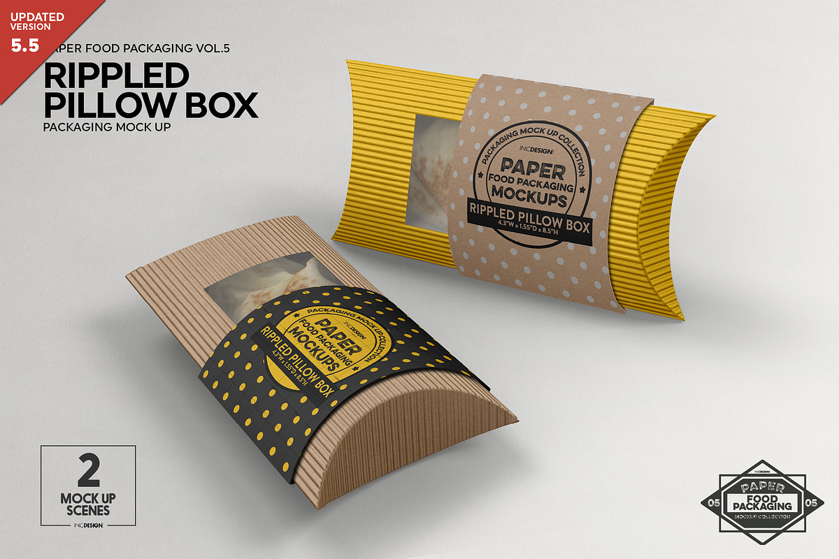 Rippled Pillow Box Packaging Mockup, a Packaging Mockup by INCDesign (Photo 2 of 9)
