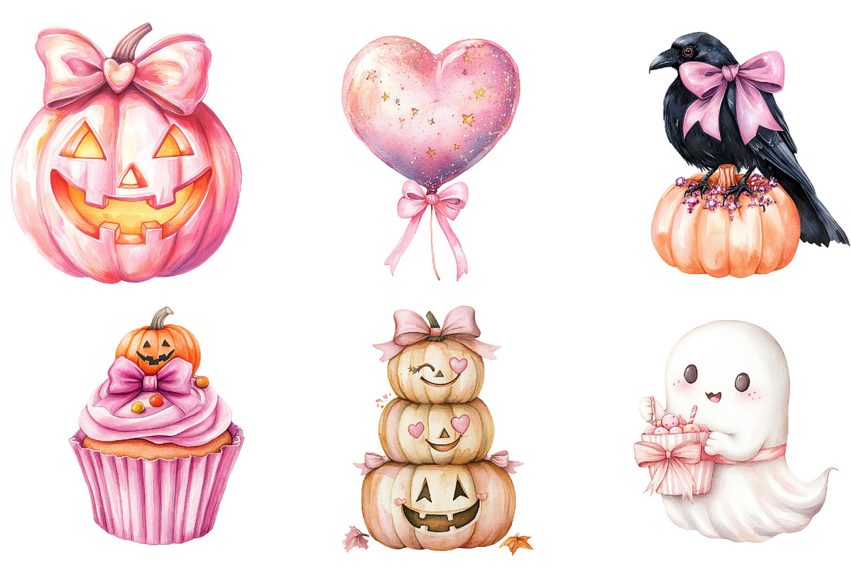 Pink Orange Halloween Clipart, a Seasonal Illustration by Designking (Photo 2 of 4)