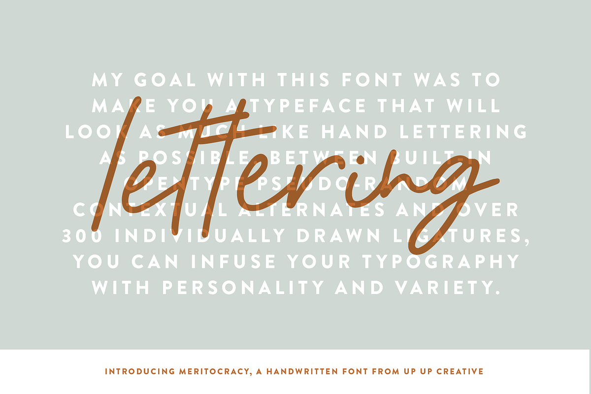 Meritocracy Handwritten Font, a Script Font by Up Up Creative (Photo 3 of 8)