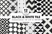 12 Black and White Tile Patterns, a Pattern Graphic by NorthWindPixels (Thumbnail 1 of 4)