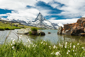Matterhorn and stellisee lake stock photo containing hill and outdoor