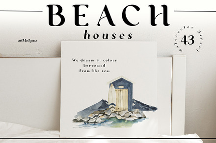 Watercolor Beach houses clipart., an Object Illustration by ArtMaslyana