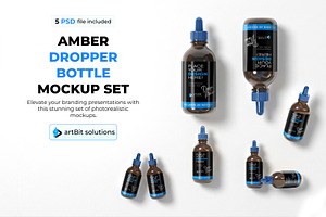 Amber Dropper bottle mockup set, a Cups & Container Mockup by artBit Design Studio