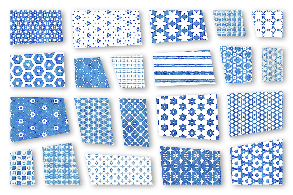 Indigo Blue Watercolor Dye Patterns, a Pattern Graphic by friday supply