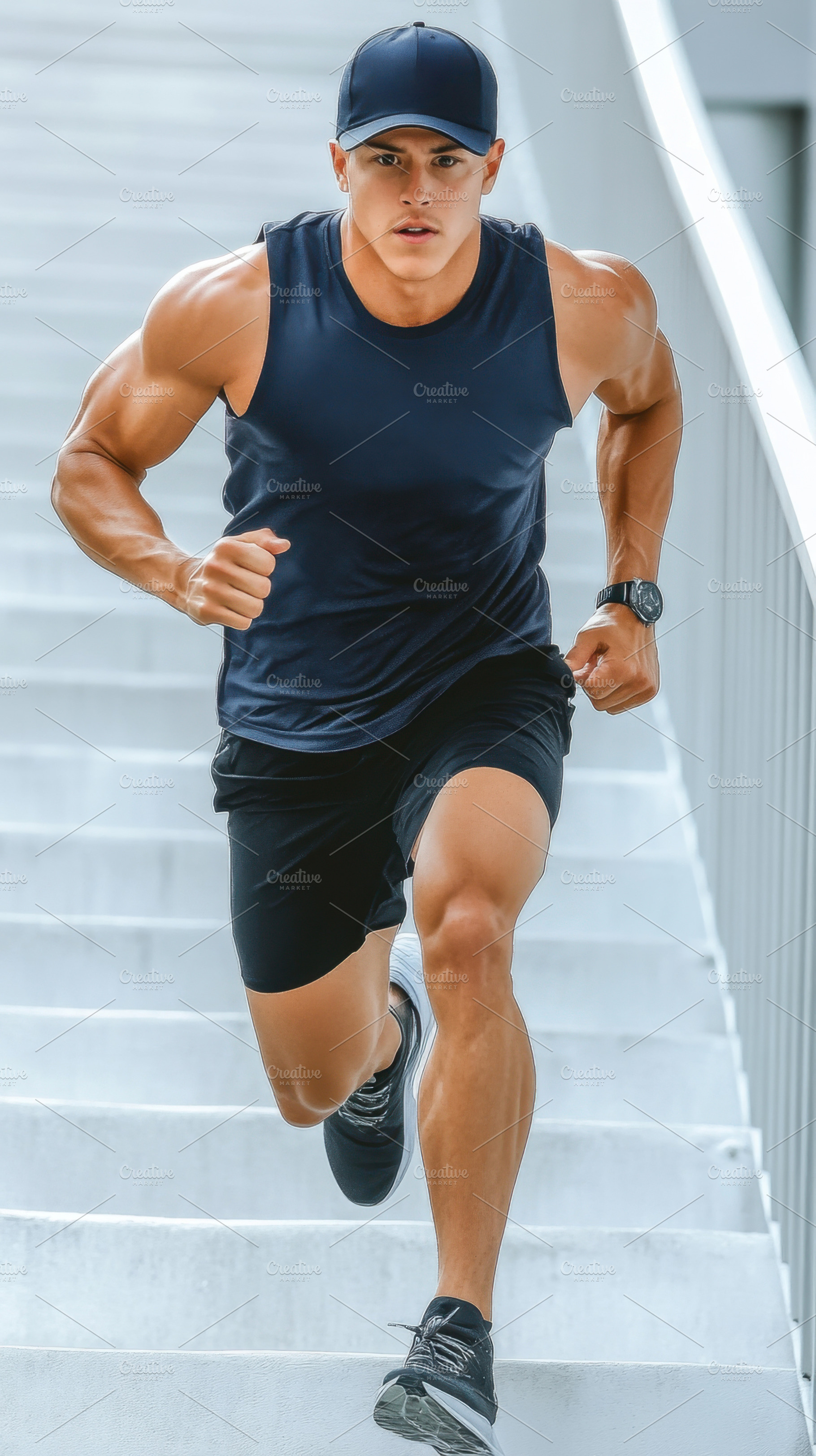 Man running up outdoor stairs, a Photo by Beautiful things