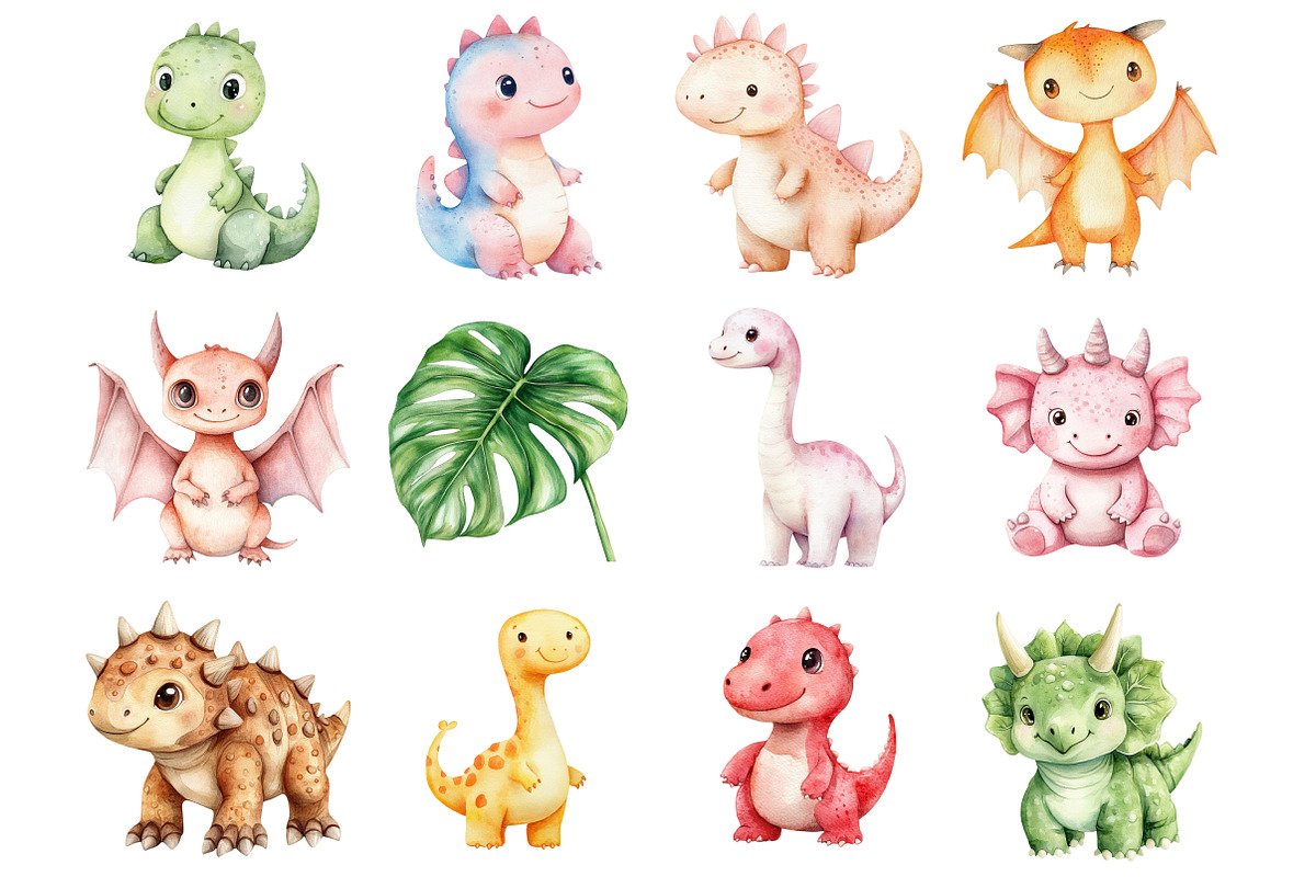Watercolor Dinosaur Clipart, a Seasonal Illustration by Design Market (Photo 2 of 5)
