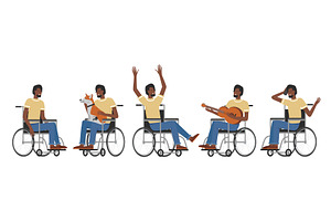Afro Disabled Man in Wheelchair, an Animal Illustration by Flashvector