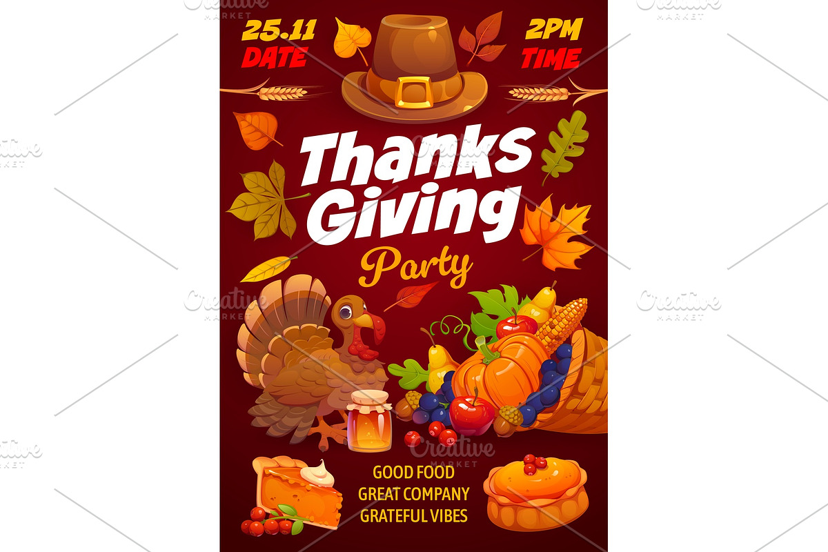 Thanksgiving party flyer, dinner, a Seasonal Illustration by Vector Tradition (Photo 2 of 3)