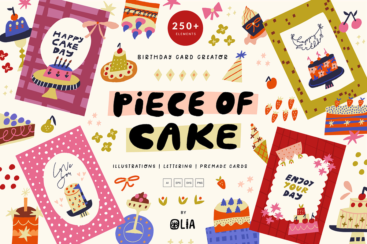 Piece of Cake Birthday Cake Clipart, a Decorative Illustration by Olia (Photo 1 of 19)