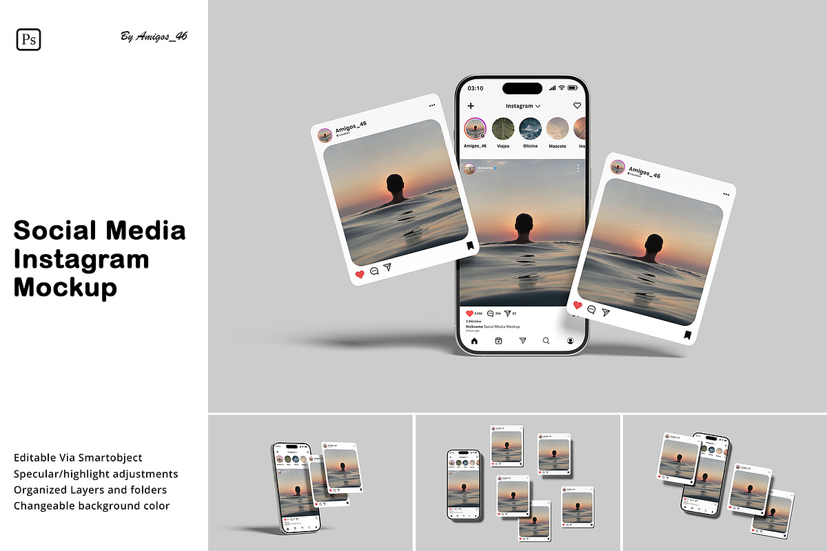 Social Media Instagram Mockup, an iPhone Mockup by Amigos__46 (Photo 1 of 9)
