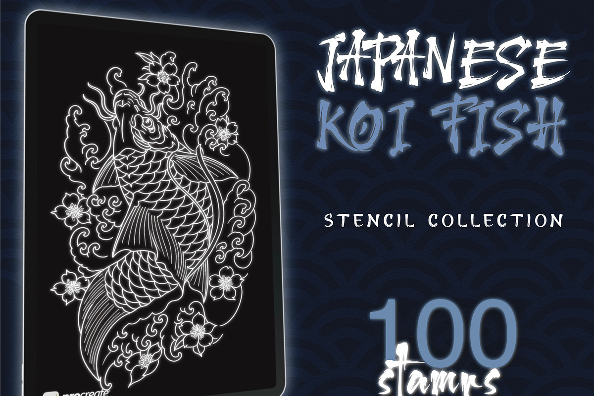 100 Japanese Koi Fish Tattoo Stencil, a Brush Add-On by ProcreateInk (Photo 1 of 7)