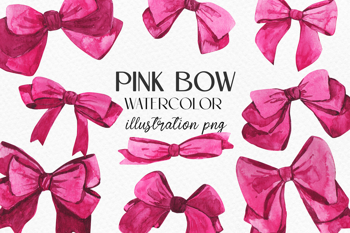 Watercolor clipart pink bows. Clipar, a Decorative Illustration by Julia Bogdan (Photo 1 of 3)