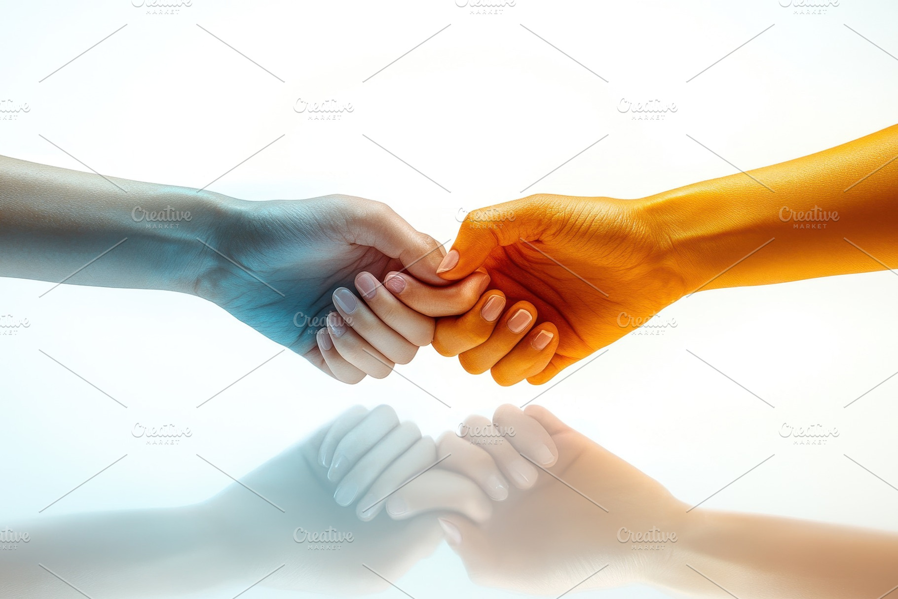 Two hands clasping each other in a d, a Photo by Tanuart