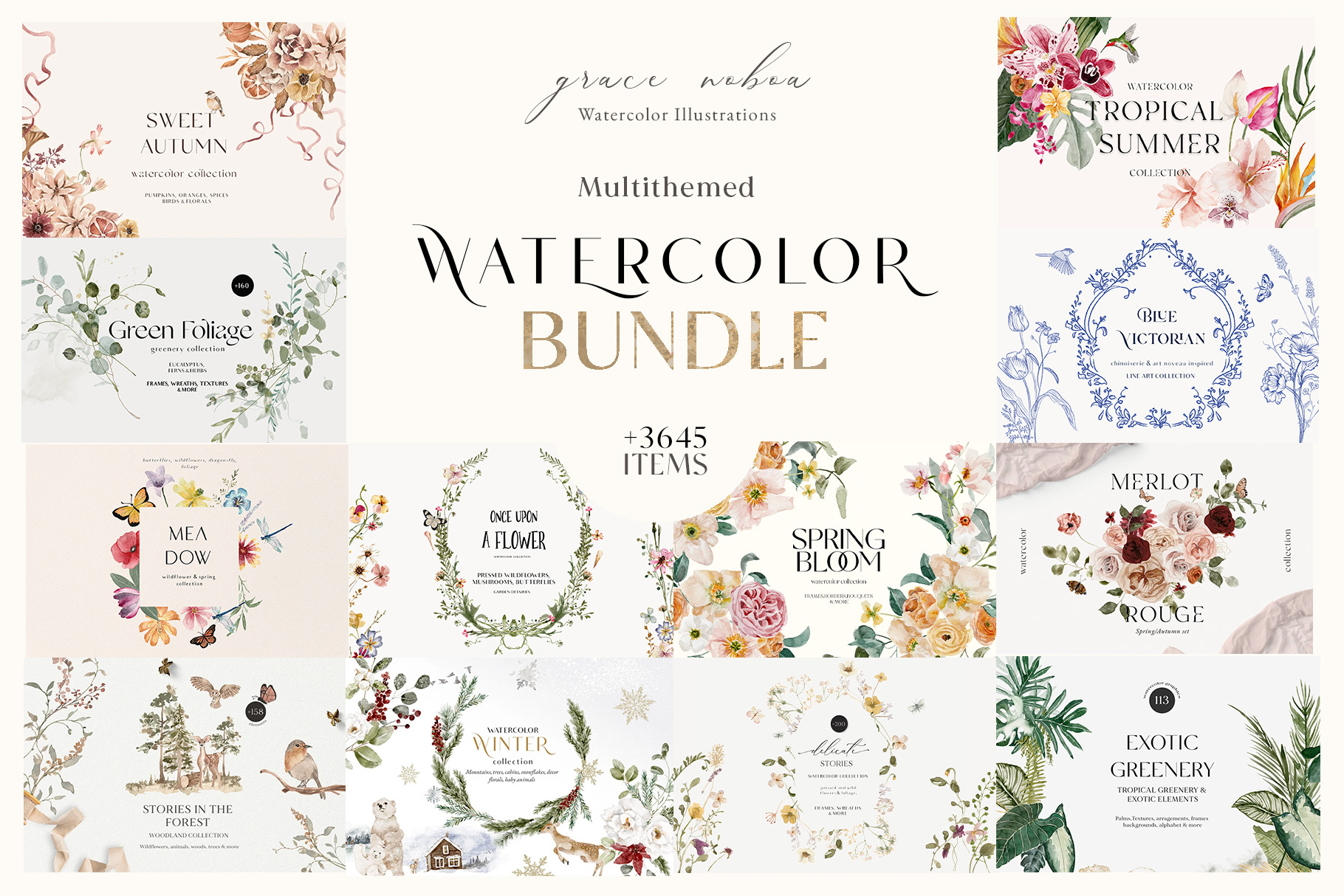 WATERCOLOR BUNDLE +3600 ITEMS- 31 in 1