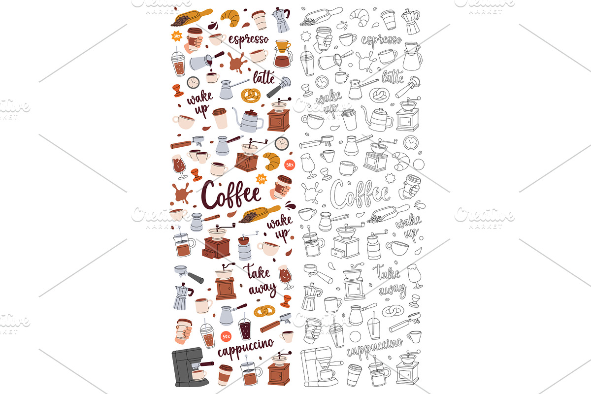 Coffee elements in vertical banner, an Object Illustration by GraphiShop