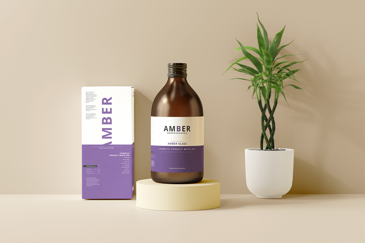 7 in 1 Amber Glass Cosmetic Bundle, a Cups & Container Mockup by pmvch (Photo 82 of 106)