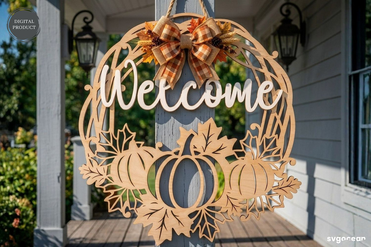 Welcome Fall Door Sign SVG Bundle, a Decorative Illustration by svgocean (Photo 3 of 11)