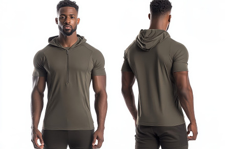 A male model presents an olive green, a Photo by Tanuart
