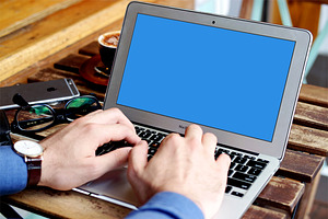Macbook Air Mockup At Cafe