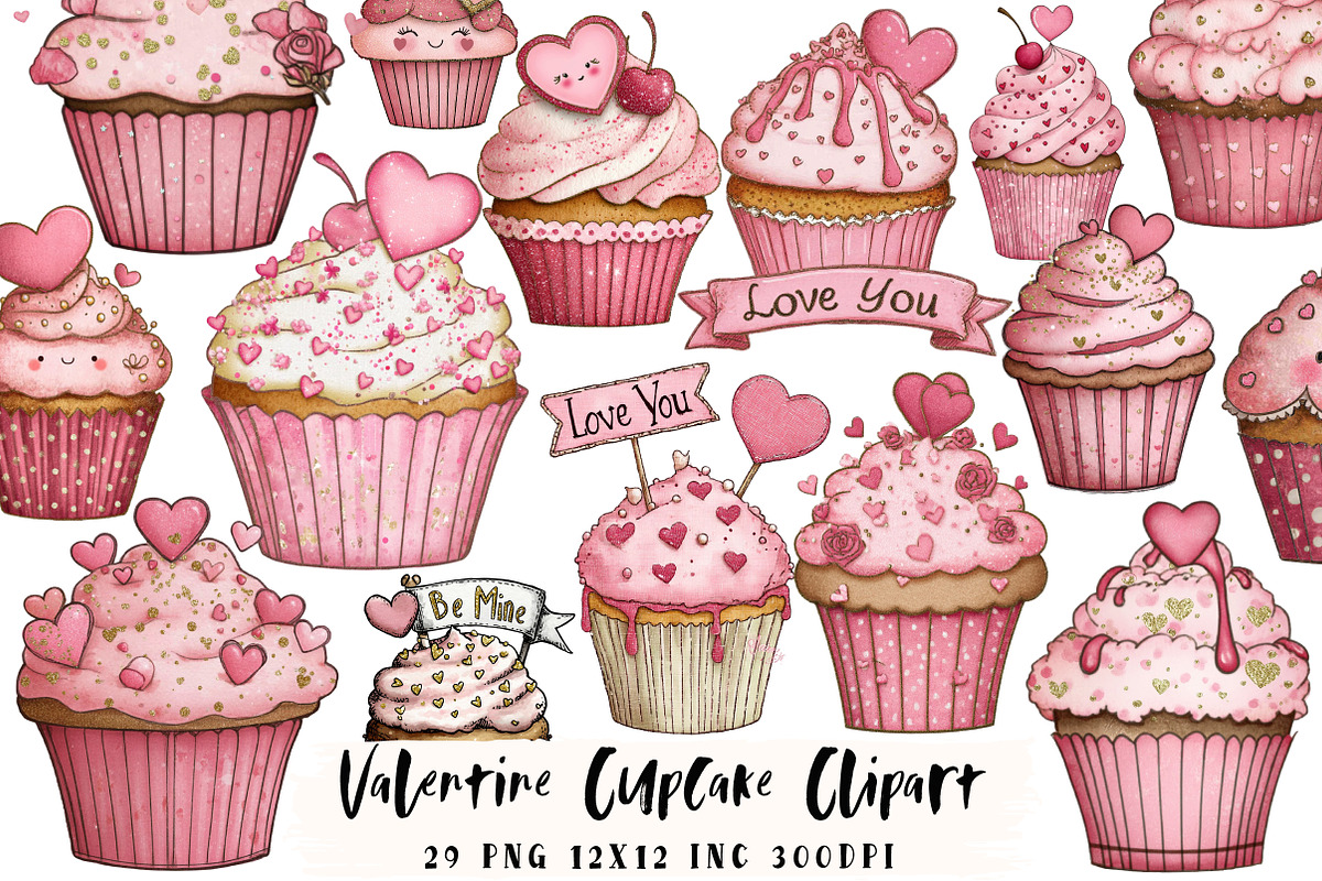 Valentine Cupcake Clipart, an Illustration by OK Design (Photo 1 of 6)