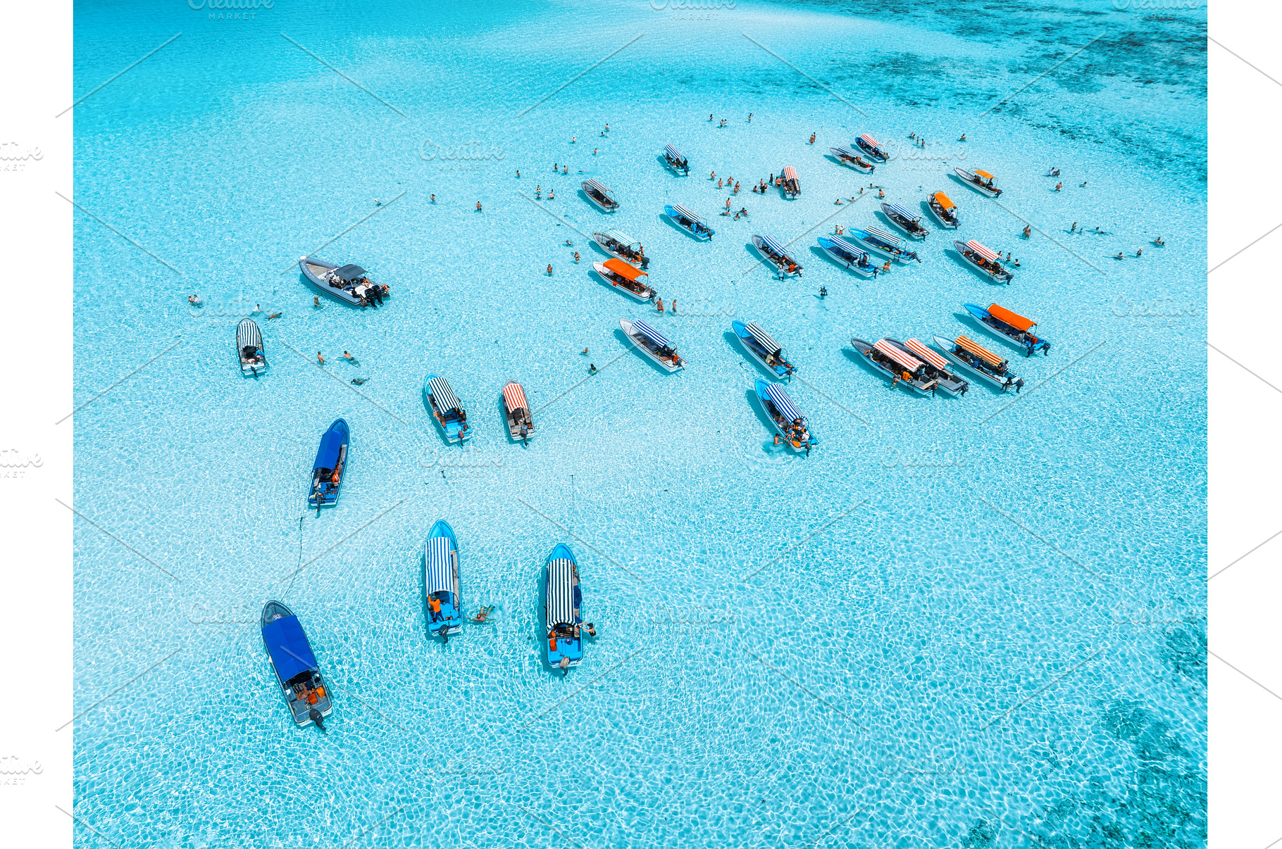 Aerial view of colorful boats, sea, a Nature Photo by den-belitsky