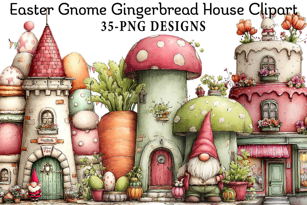 Easter Gnome Gingerbread House Clipa, an Illustration by Daily.Designs (Photo 1 of 8)