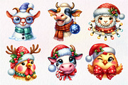 Christmas Farm Animal Face Clipart, an Illustration by Dream Creation (Thumbnail 5 of 7)