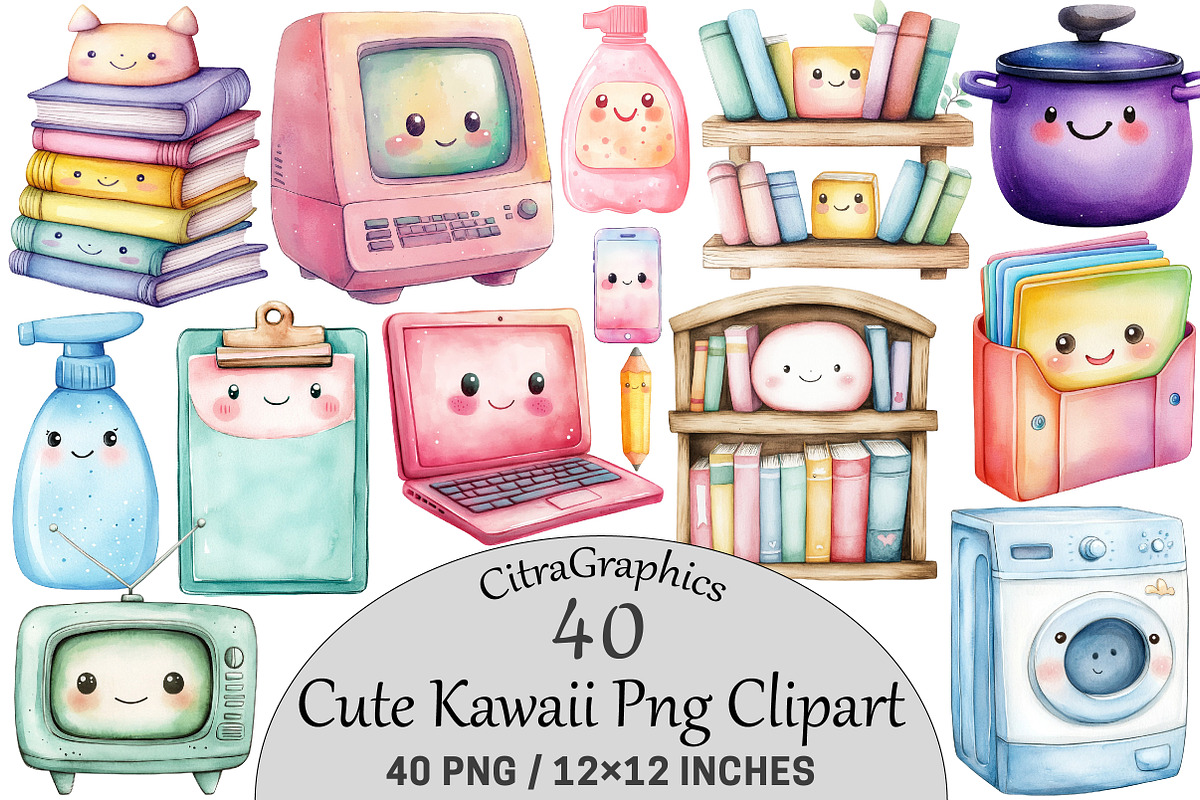 Cute Kawaii Clipart, a Seasonal Illustration by CitraGraphics (Photo 1 of 7)