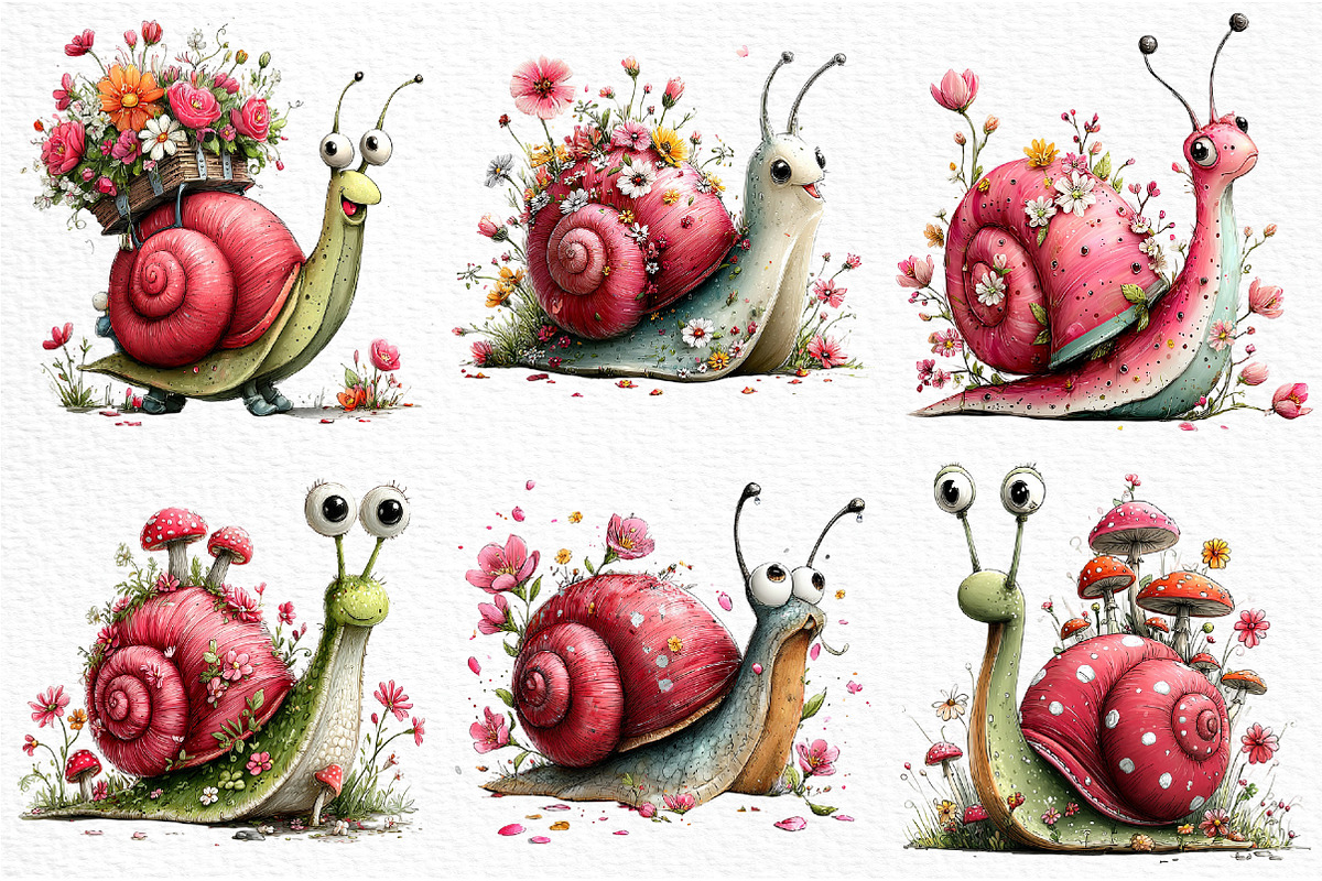 Whimsical Spring Snail Clipart, an Illustration by Craft Nest (Photo 4 of 12)