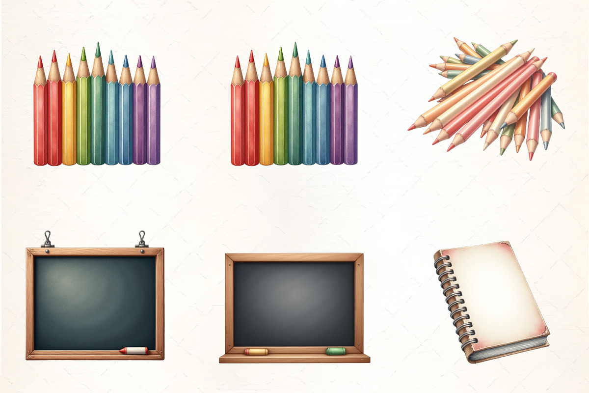 School Supplies Watercolor Clipart, an Illustration by CrexoraLab (Photo 3 of 5)