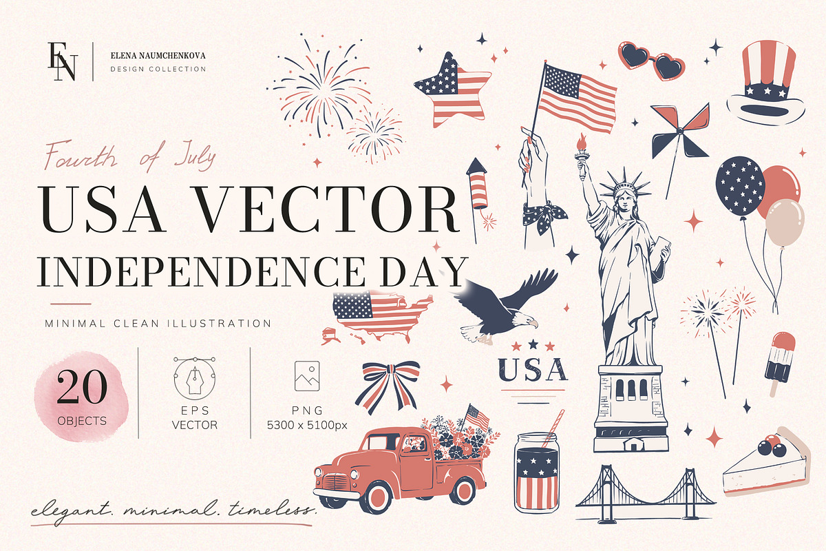 USA Independence Day Vector Bundle, an Object Graphic by Elena Naumchenkova (Photo 1 of 5)