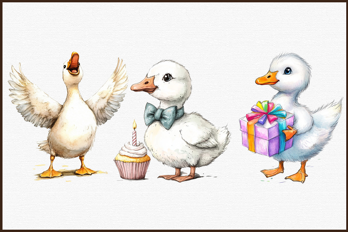 Watercolor Baby White Goose Birthday, an Illustration by Sublimation Artist (Photo 3 of 6)