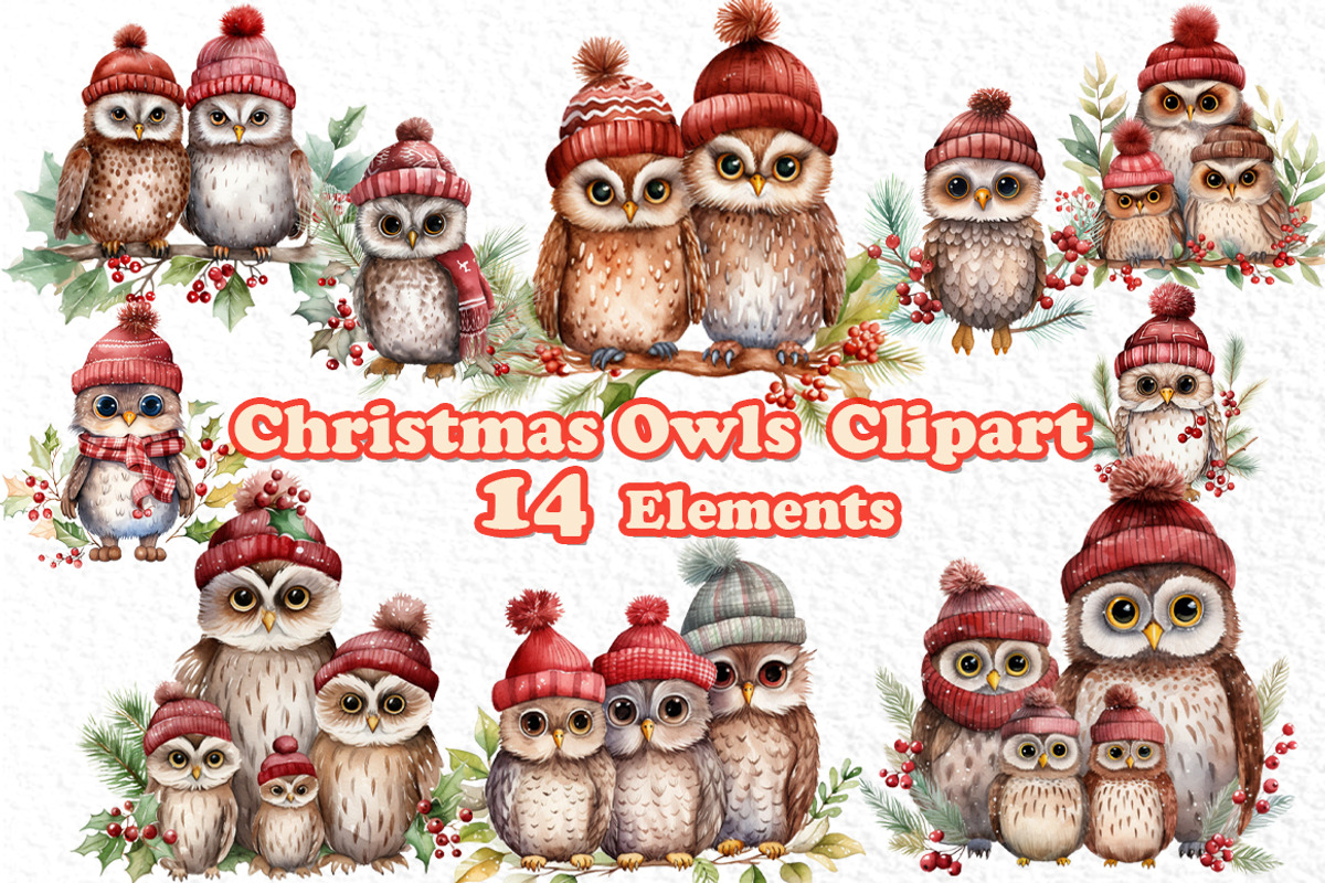 Cute Christmas Owls Clipart Xmas Png, an Animal Illustration by vivastarkids (Photo 1 of 4)