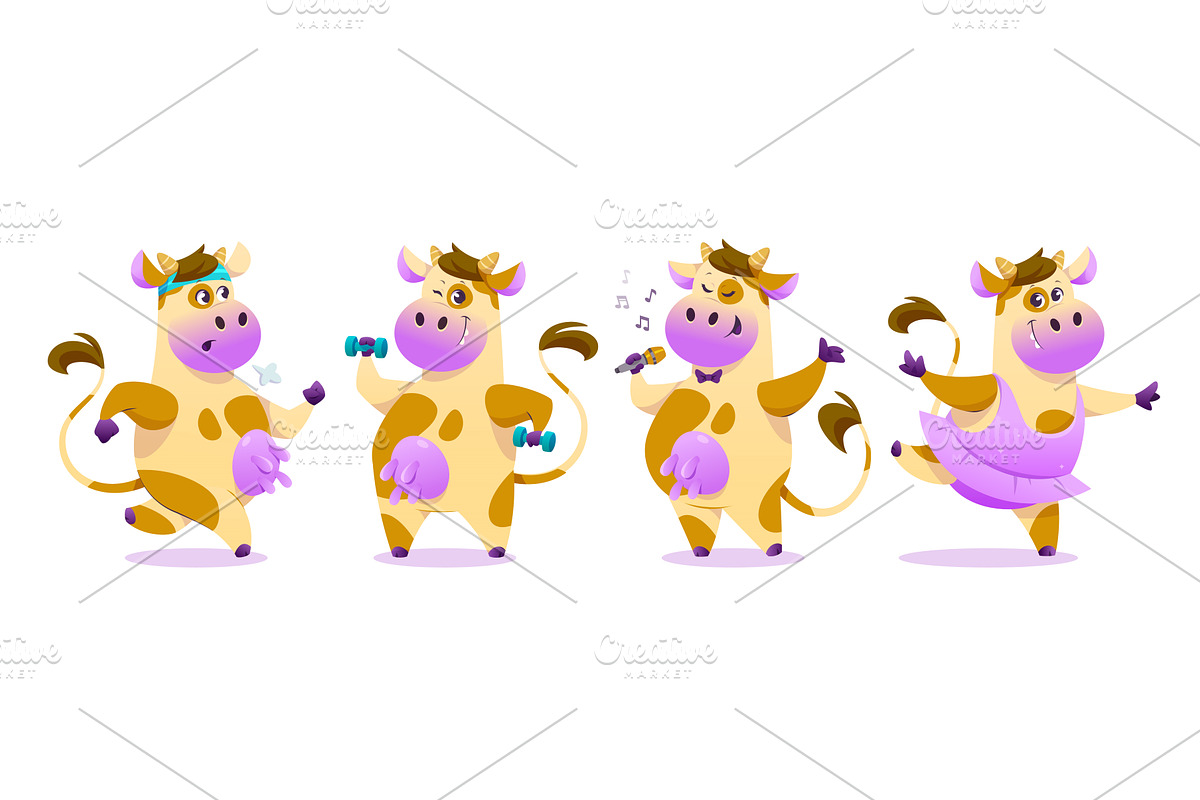 Cute cartoon cow mascot character, an Animal Illustration by art PVP - market