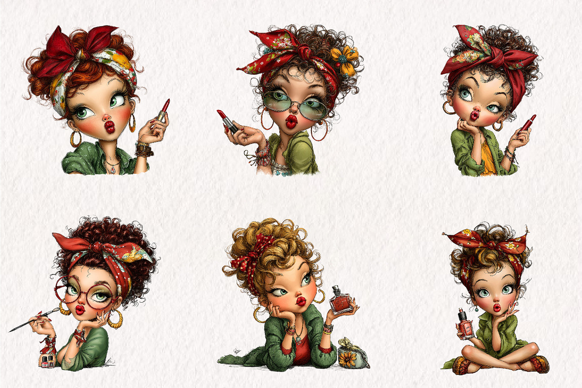 Watercolor Quirky Make Up Girl Clipa, an Illustration by CreationArt (Photo 5 of 7)