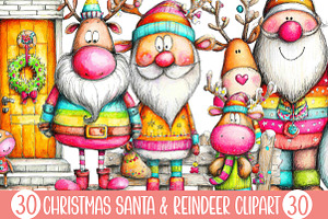 Christmas Santa & Reindeer Clipart, an Illustration by Designking