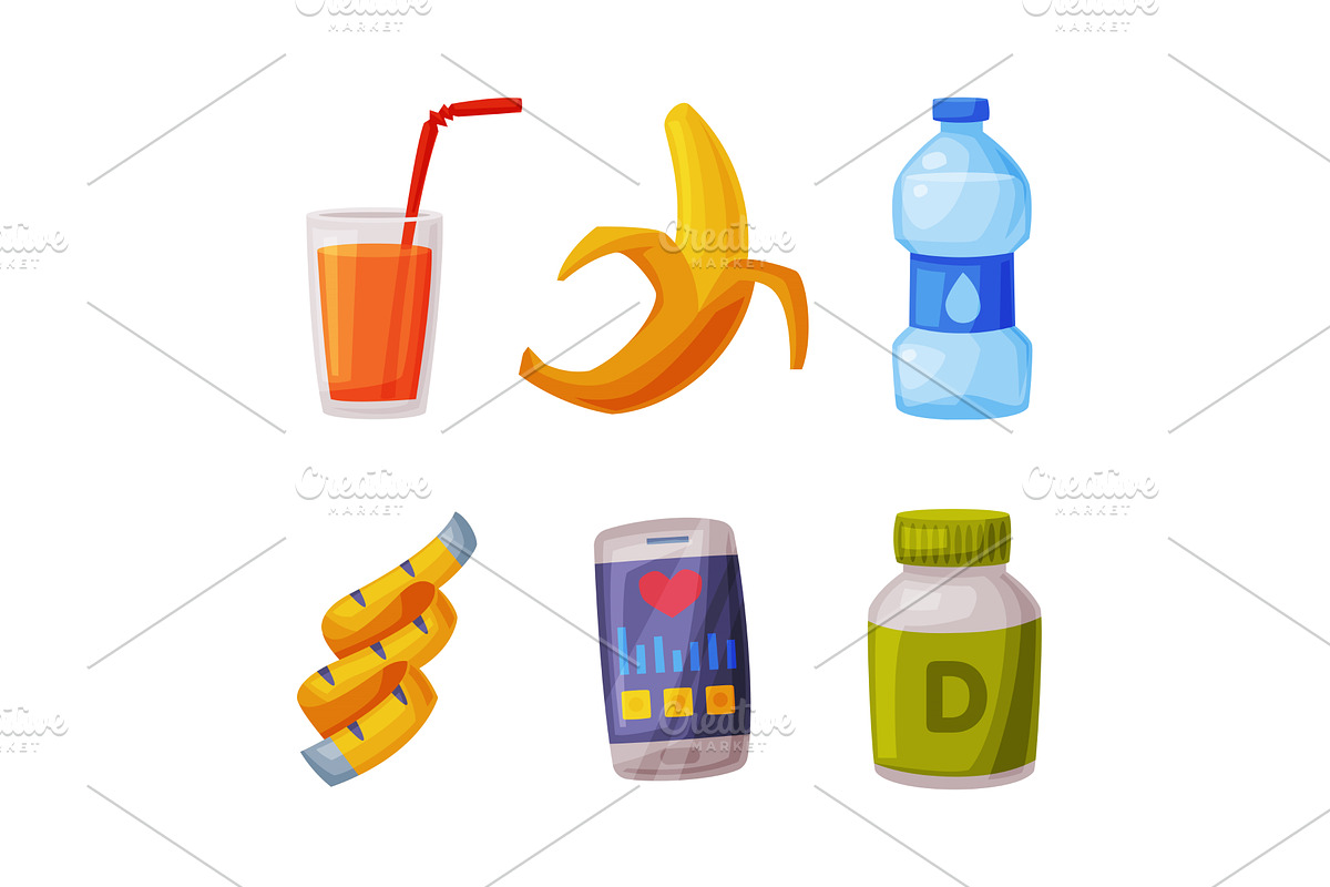 Healthy Lifestyle Objects with Food, a Food Illustration by TopVectors