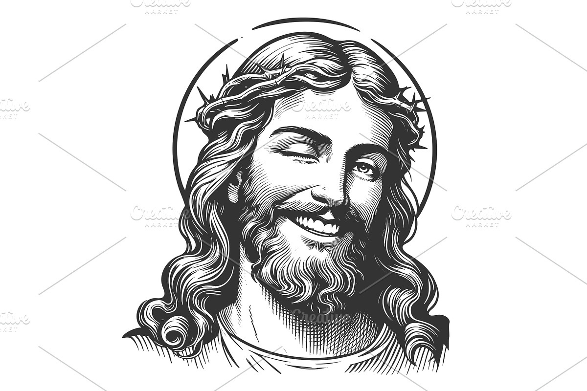Smiling Winking Jesus Christ vector, an Illustration by AlexArt