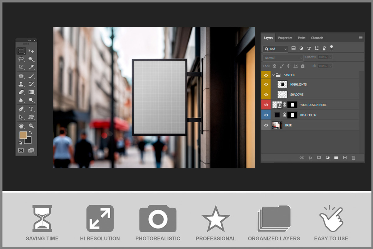 Sign Mockup on Urban Street PSD, an Advertising Mockup by Bruno's Shop (Photo 3 of 4)