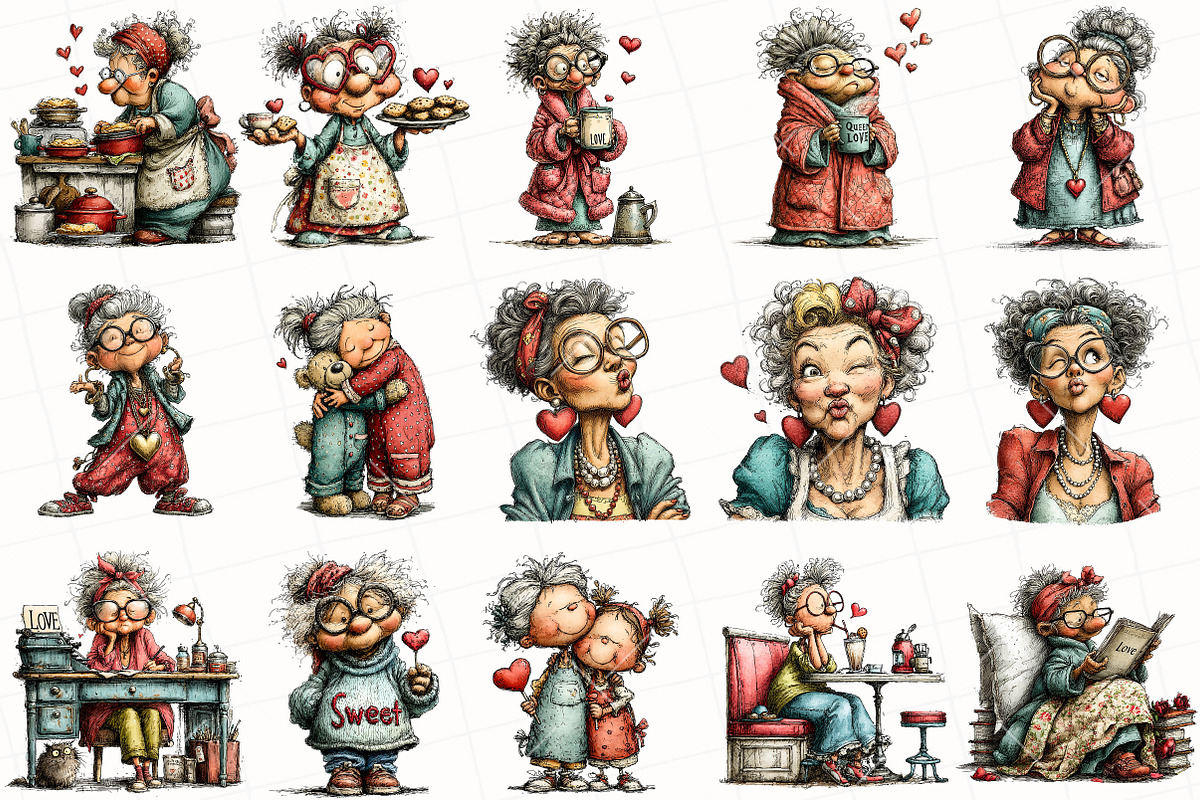 Whimsical Valentine Grandma Clipart, an Illustration by OK Design (Photo 3 of 6)