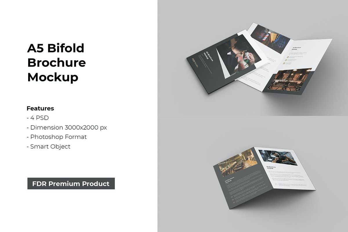 A5 Bifold Brochure Mockup, a Brochure Template by FDR Studio (Photo 1 of 6)