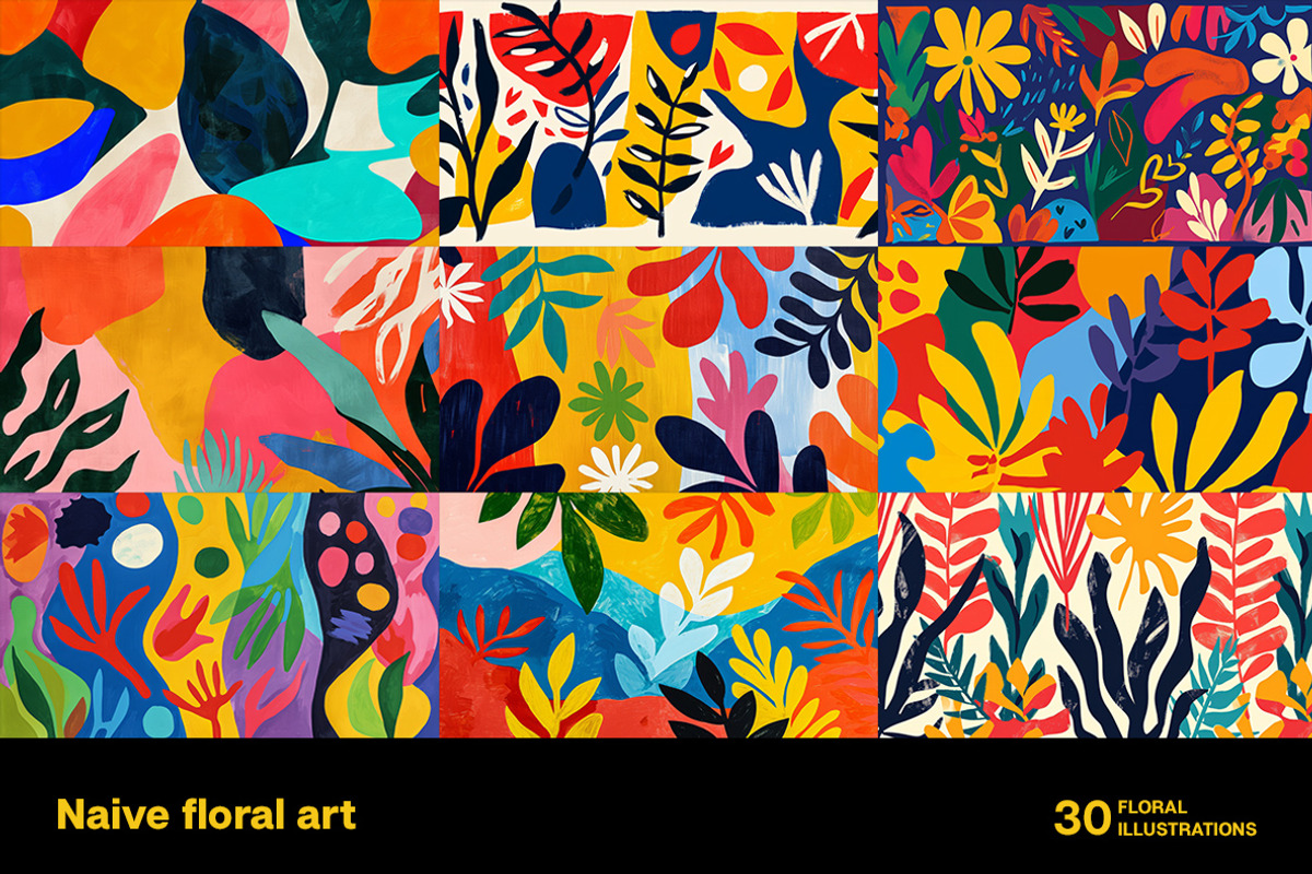 Naive floral art. 30 images, a Decorative Illustration by Handmadefont (Photo 8 of 10)