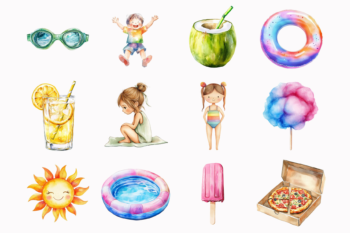 Watercolor Cute Pool Party Clipart, an Illustration by Design Market (Photo 4 of 5)
