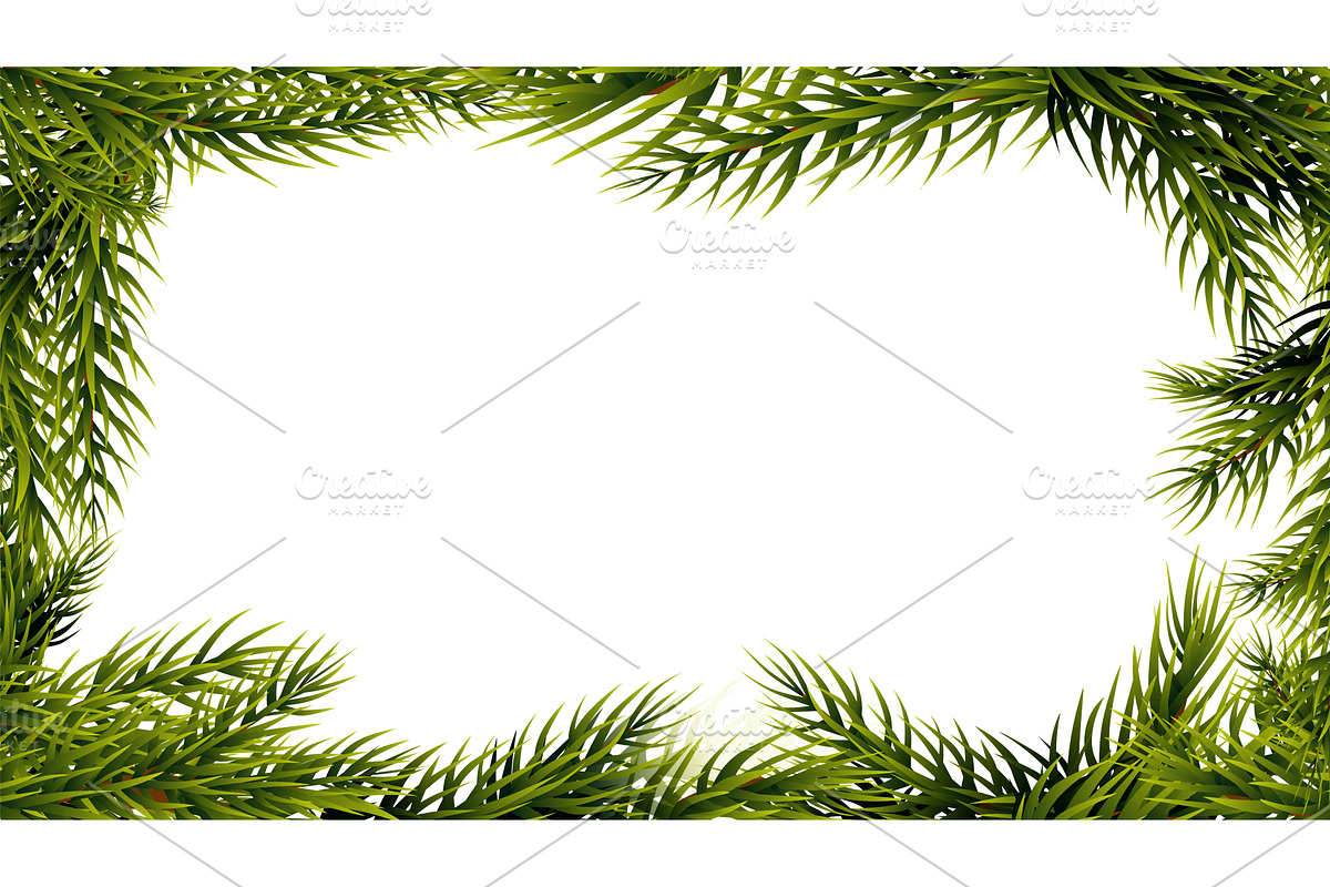 Green fir tree frame banner with, an Object Illustration by LadadikArt