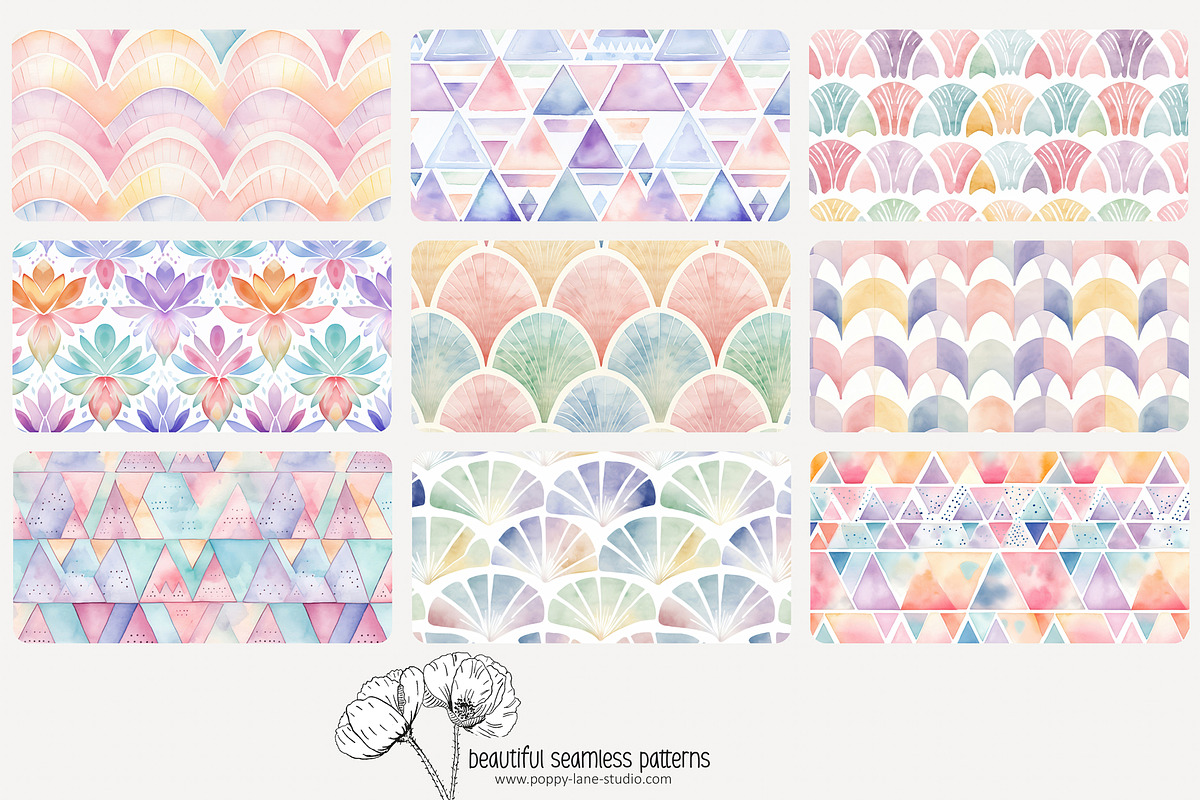 80 pastel geometric seamless pattern, a Pattern Graphic by Poppy Lane Studio (Photo 2 of 11)