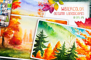 Autumn watercolor landscapes, an Illustration by AlexGreenArt (Thumbnail 1 of 11)