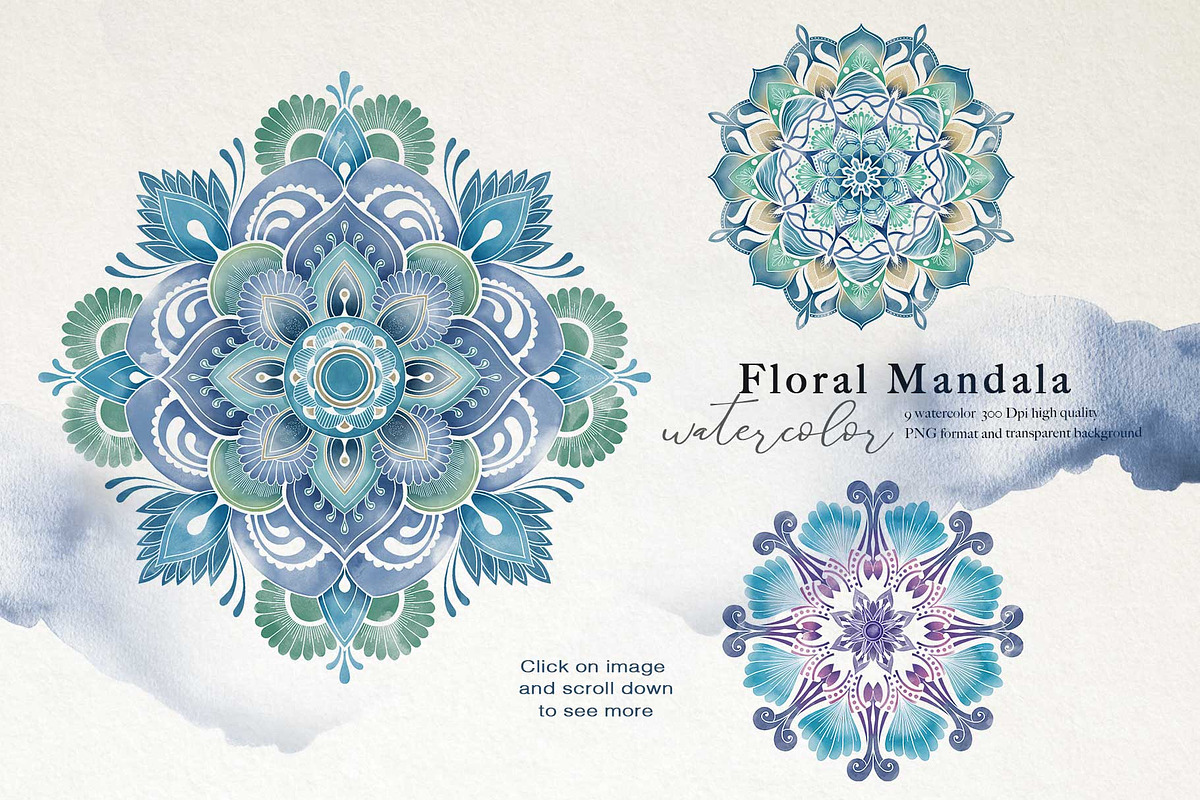 Nautical Floral & Mandala Watercolor, a Decorative Illustration by Papatongartist (Photo 6 of 11)